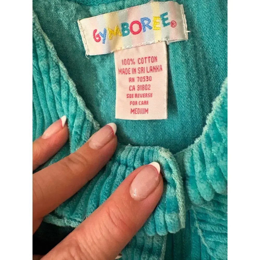 Vintage Gymboree Teal Corduroy Jumper Dress Rainbow Snap Medium Kidcore
